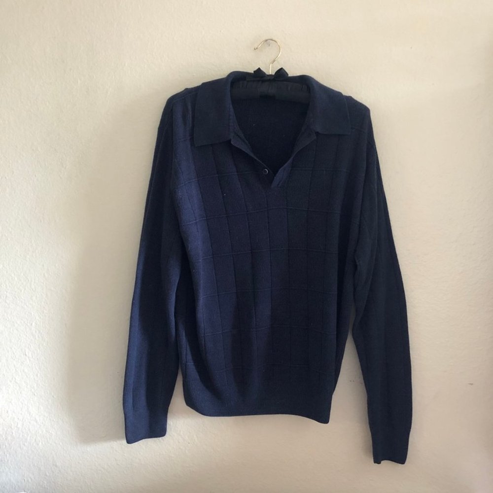 90s soft blue henley collared dad oversize sweater